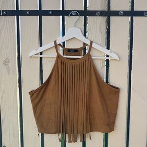 Fashion Q Qrew Brown Fringe Crop Top